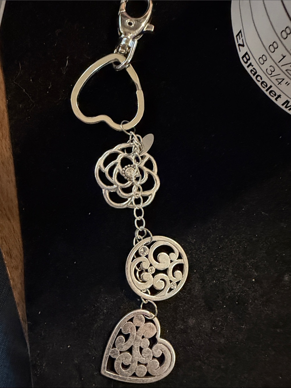 Silver Floral & Heart Drop Bracelet Charm - Women's Bracelet Accessory